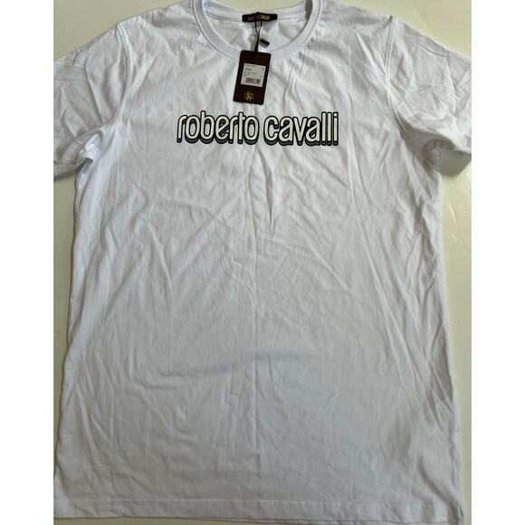 Roberto Cavalli Designer Graphic Logo T-shirt Cotton Size 2XL NWT - Picture 9 of 16